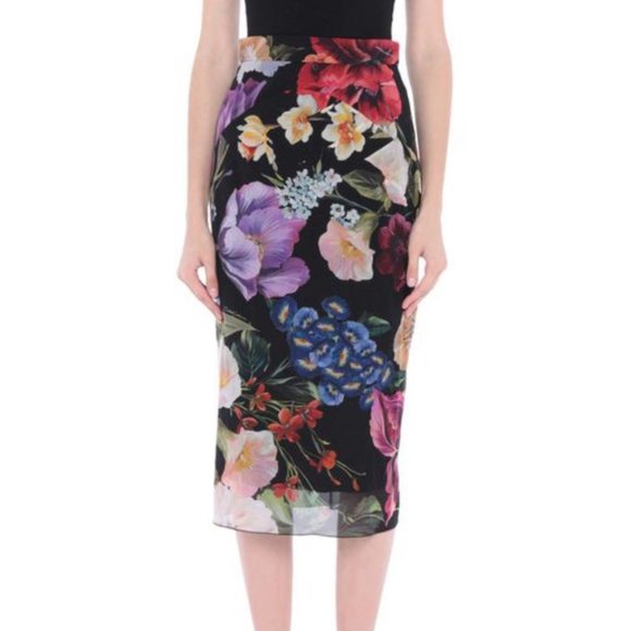 NWT Dolce & Gabbana Floral Midi Skirt size 44 - Picture 1 of 9